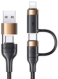 USB PD Кабель Usams U62 60w 3a 4-in-1 USB-C+A to Lightning/Type-C cable balck