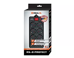 Сетевой фильтр (удлинитель) REAL-EL RS-8 PROTECT 3.0m Black - миниатюра 4