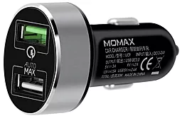 Автомобильное зарядное устройство с быстрой зарядкой Momax Car Charger 2 USB QC3.0 Black (UC9)