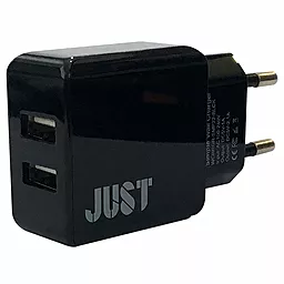 Мережевий зарядний пристрій JUST Simple Dual USB Wall Charger (2.1A/2USB) Black + micro USB cable Black (WCHRGR-SMP2MUSB-BLCK) - мініатюра 2