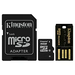 Карта памяти Kingston microSDHC 16GB Class 10 + SD-адаптер (MBLY10G2/16GB)