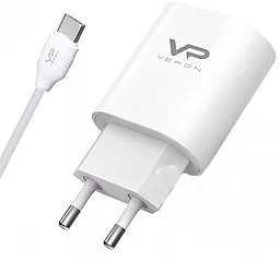 Сетевое зарядное устройство с быстрой зарядкой Veron AD17C Home Charger 3A + USB Type C Cable White