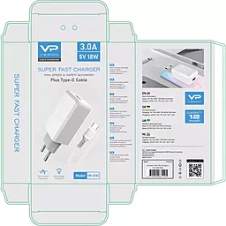 Сетевое зарядное устройство Veron VR-C13Q 18W 3.0A USB-A + USB-C cable White - миниатюра 6