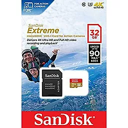 Карта пам'яті SanDisk microSDHC 32GB Extreme Class 10 UHS-I U3 + SD-адаптер (SDSQXNE-032G-GN6AA) - мініатюра 3