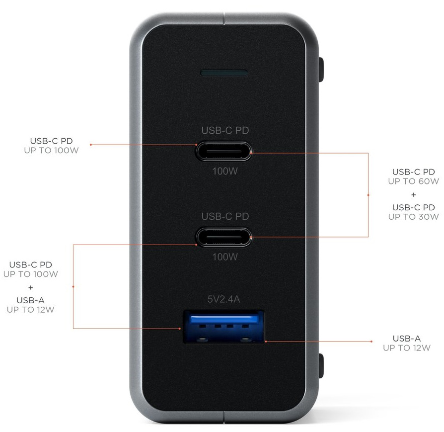 Сетевое зарядное устройство с поддержкой быстрой зарядки Satechi USB-C PD Compact Gan Charger Grey / изоборажение №4