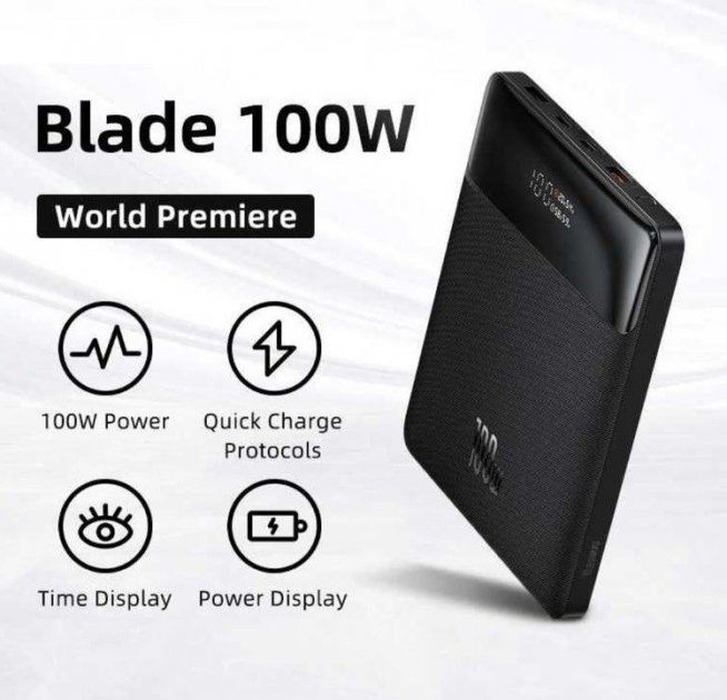 Повербанк Baseus Blade Power Digital Display Fast Charging Power bank 20000mAh 100W Black PPDGL-01 / зображення №1