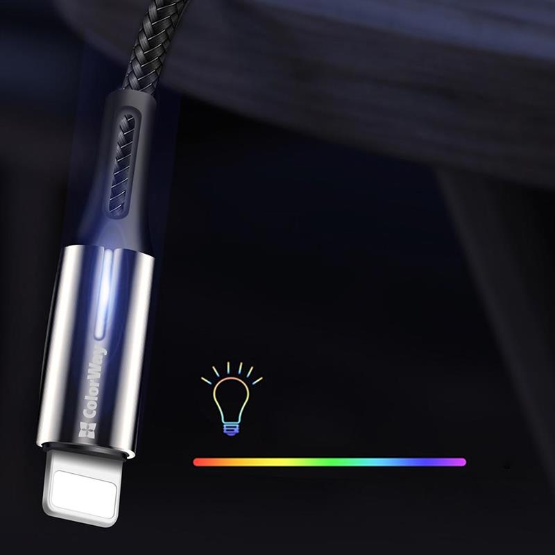 Кабель USB ColorWay Zinc Alloy Lightning Cable 2.4A Black (CW-CBUL035-BK) / изоборажение №2