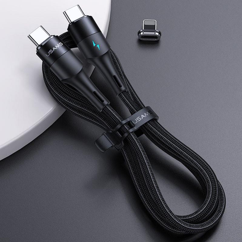 Кабель USB Usams US-SJ495 U66 Magnetic 60W 2xType-C - Lightning Cable Black / изоборажение №1