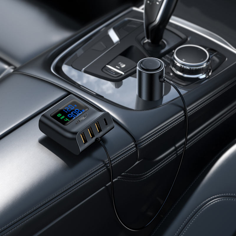 Автомобильное зарядное устройство с поддержкой быстрой зарядки AceFast Fast Charge Car HUB B8 Black / изоборажение №2