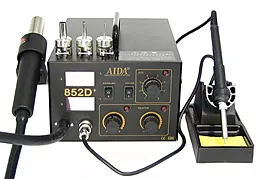 Паяльная станция компрессорная, двухканальная, комбинированная термовоздушная Aida 852D+ (Фен, паяльник, 900М, ESD Safe, 350Вт)