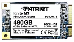 Накопичувач SSD Patriot Ignite M3 480 GB mSATA (PI480GSM3SSDR) - фото Накопичувач SSD Patriot Ignite M3 480 GB mSATA (PI480GSM3SSDR)