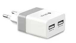 Мережевий зарядний пристрій Devia 2.4a 2xUSB-A ports home charger white/silver