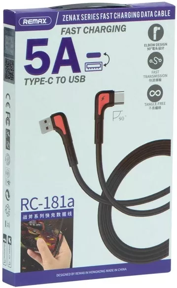 Кабель Remax L-Type USB-A - Type-C 25w 5a 1м cable Black (RC-181a) - фото 4