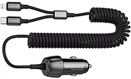 Автомобильное зарядное устройство Promate PowerDrive-33PDCi 33w PD car charger + 2-in-1 USB-C/Lightning cable black - фото Автомобильное зарядное устройство Promate PowerDrive-33PDCi 33w PD car charger + 2-in-1 USB-C/Lightning cable black