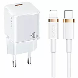Мережевий зарядний пристрій Usams T45 UX Series USB-C PD&QC3.0 30W 3A with Lightning-Type-C cable White
