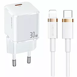 Сетевое зарядное устройство Usams T45 UX Series 30w PD USB-C fast charger + USB-C to Lightning cable white (UXTZH02) - фото Сетевое зарядное устройство Usams T45 UX Series 30w PD USB-C fast charger + USB-C to Lightning cable white (UXTZH02)