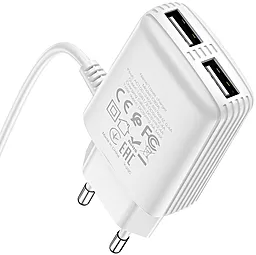 Мережевий зарядний пристрій Hoco C82A Real Power 2xUSB-A + micro USB cable white - мініатюра 4