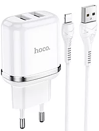 Сетевое зарядное устройство Hoco N4 2.4a 2xUSB-A ports home charger + Lightning cable white