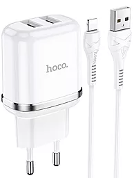 Сетевое зарядное устройство Hoco N4 2.4a 2xUSB-A ports home charger + Lightning cable white - фото Сетевое зарядное устройство Hoco N4 2.4a 2xUSB-A ports home charger + Lightning cable white