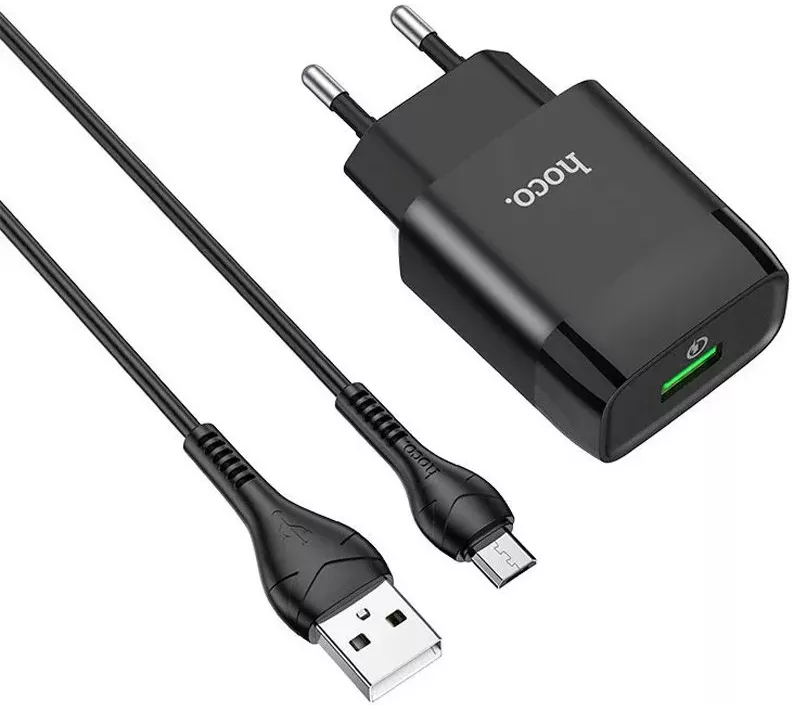 Сетевое зарядное устройство Hoco C72A Glorious 2.1a home charger + micro USB cable black - фото 1