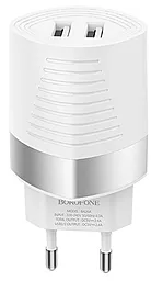 Сетевое зарядное устройство Borofone BA26A Mighty 2.4a 2xUSB-A ports charger white - фото Сетевое зарядное устройство Borofone BA26A Mighty 2.4a 2xUSB-A ports charger white