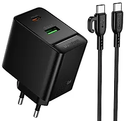 Сетевое зарядное устройство Borofone BAS17A Erudite 65w GaN PD/QC USB-C/USB-A fast charger + USB-C to USB-C cable black - фото Сетевое зарядное устройство Borofone BAS17A Erudite 65w GaN PD/QC USB-C/USB-A fast charger + USB-C to USB-C cable black
