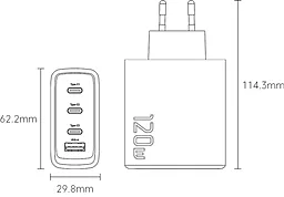 Сетевое зарядное устройство Essager 120w GaN PD/QC4.0 3xUSB-C/USB-A ports fast charger black (ECT3CA-JZB01-Z) - миниатюра 4