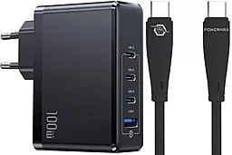 Мережевий зарядний пристрій Powermax Eclipse 100w GaN PD 3xUSB-C/USB-A ports charger + USB-C to USB-C 2m 100w cable black - фото Мережевий зарядний пристрій Powermax Eclipse 100w GaN PD 3xUSB-C/USB-A ports charger + USB-C to USB-C 2m 100w cable black