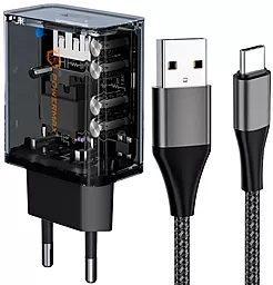 Сетевое зарядное устройство с быстрой зарядкой Powermax Transparent Basic 18W + USB-C cable Black - фото Сетевое зарядное устройство с быстрой зарядкой Powermax Transparent Basic 18W + USB-C cable Black