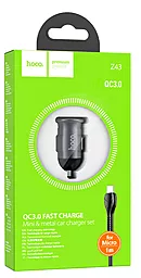 Автомобильное зарядное устройство Hoco Z43 QC3.0 1xUSB + micro USB Cable Gray - миниатюра 4