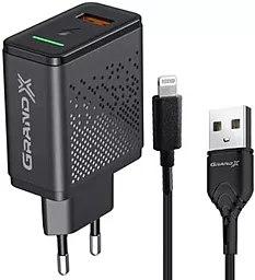 Сетевое зарядное устройство Grand-X 18w QC3.0 fast charger + Lightning cable black (CH-650L)