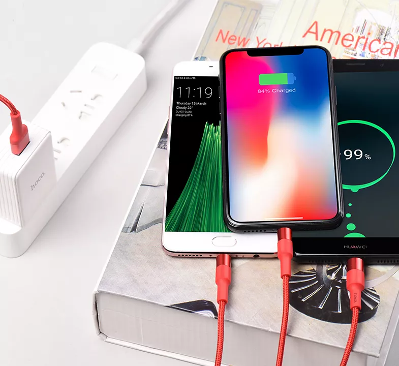 Універсальний кабель Hoco X26 Xpress 3-in-1 USB-A to Type-C/Lightning/micro USB 10w 1м сable Red - фото 2