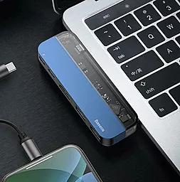 Мультипортовый USB-A хаб Baseus Transparent Series USB-C Multifunctional Adapter Blue (CAHUB-TD03) - миниатюра 6