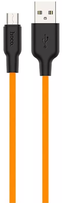 Кабель Hoco X21 Plus Silicone USB-A - micro USB 12w 2.4a 1м cable Black/Orange - фото 1