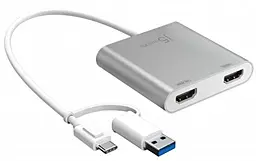 USB Type-C + USB-A хаб J5create 2-in-1 silver (JCA365-N) - фото USB Type-C + USB-A хаб J5create 2-in-1 silver (JCA365-N)