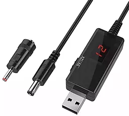 USB Кабель EasyLife USB A - DC 5.5x2.1mm з перетворювачем 5V → 9V/12V + перехідник 3.5x1.35mm Black