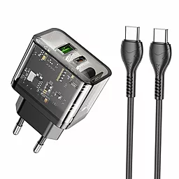 Сетевое зарядное устройство Hoco N34 20w PD USB-C/USB-A ports fast charger + USB-C to USB-C cable black - фото Сетевое зарядное устройство Hoco N34 20w PD USB-C/USB-A ports fast charger + USB-C to USB-C cable black