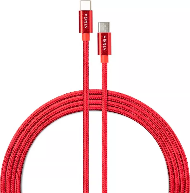 Кабель Vinga Nylon USB Type-C - Type-C 60w 3a 1м PD cable Red (VCDCCCM531) - фото 1