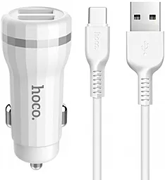 Автомобільний зарядний пристрій Hoco Z27 2.4a 2xUSB-A ports car charger + USB-C cable white - фото Автомобільний зарядний пристрій Hoco Z27 2.4a 2xUSB-A ports car charger + USB-C cable white