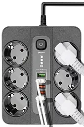Мережевий фільтр (подовжувач) EasyLife BLK-11 6 Розеток 10A 5xUSB-A-1xC 2M з вимикачeм Black - мініатюра 6