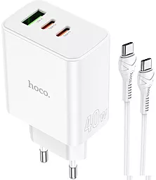 Мережевий зарядний пристрій Hoco C126A 40W PD/QC 2xUSB-C-1xA + USB-C-C Cable White