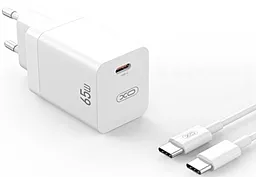 Сетевое зарядное устройство XO CE10 65w GaN PD USB-C fast charger + USB-C to USB-C cable white