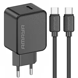 Сетевое зарядное устройство Amaya E112CC 25w PD USB-C port fast charger + USB-C to USB-C cable Black - фото Сетевое зарядное устройство Amaya E112CC 25w PD USB-C port fast charger + USB-C to USB-C cable Black