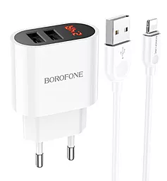 Мережевий зарядний пристрій Borofone BA63A Richy 2.4a 2xUSB-A ports charger + Lightning cable white - фото Мережевий зарядний пристрій Borofone BA63A Richy 2.4a 2xUSB-A ports charger + Lightning cable white