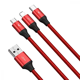 Кабель USB Baseus Rapid 3.5A 3-in-1 USB to Type-C/Lightning/micro USB сable red (CAJS000009) - миниатюра 2