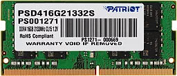 Оперативна пам'ять для ноутбука Patriot SoDIMM 16GB DDR4 2133 MHz Retail (PSD416G21332S)