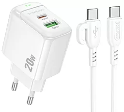 Мережевий зарядний пристрій Borofone BAS44A 20w PD/QC USB-C/USB-A ports charger + USB-C to USB-C cable white - фото Мережевий зарядний пристрій Borofone BAS44A 20w PD/QC USB-C/USB-A ports charger + USB-C to USB-C cable white