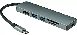 Мультипортовий Type-C хаб Qitech USB-C + Type-A + HDMI 4K + MicroSD + SD Space Gray