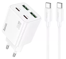 Мережевий зарядний пристрій Hoco N56 Fundador 30w PD/QC 2xUSB-C/2xUSB-A ports charger + USB-C to USB-C cable white - фото Мережевий зарядний пристрій Hoco N56 Fundador 30w PD/QC 2xUSB-C/2xUSB-A ports charger + USB-C to USB-C cable white