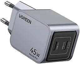 Сетевое зарядное устройство с быстрой зарядкой Ugreen X707 45w PD GaN 2xUSB-C fast charger Space Gray (35008) - фото Сетевое зарядное устройство с быстрой зарядкой Ugreen X707 45w PD GaN 2xUSB-C fast charger Space Gray (35008)